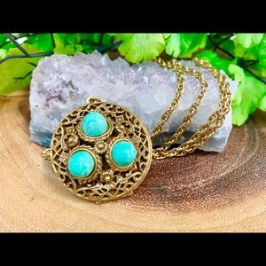 Vintage Locket filigree design w/ faux turquoise